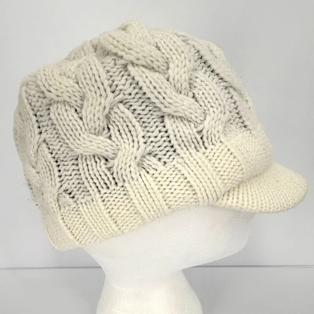 Adidas ClimaWarm Womens Cable Knit Visor Beanie Hat Lot Gray Ivory